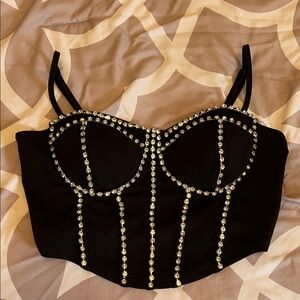 Black Rhinestone Embellished Bustier Top